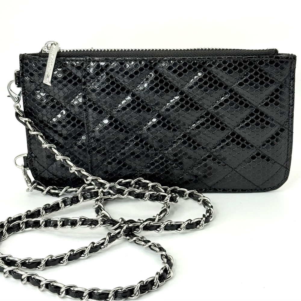 Like Dreams Black Quilted Wallet Crossbody Bag 8” Faux Leather Chain Strap Purse